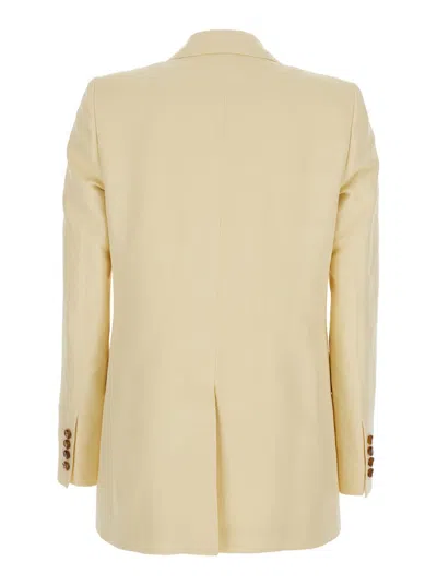 Blazé Milano 'savannah' Beige Double-breasted Jacket With Peak Revers In Linen And Silk Blend Woman In Yellow