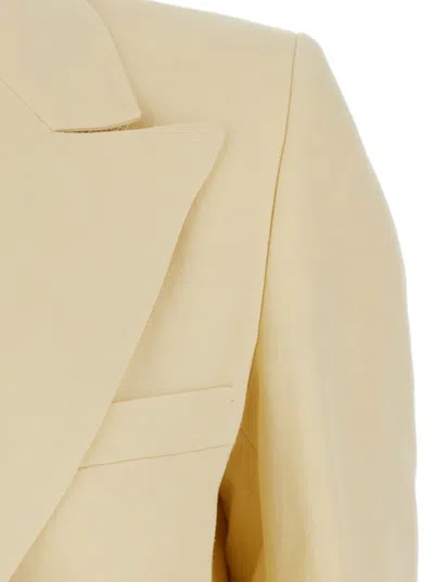 Blazé Milano 'savannah' Beige Double-breasted Jacket With Peak Revers In Linen And Silk Blend Woman In Yellow