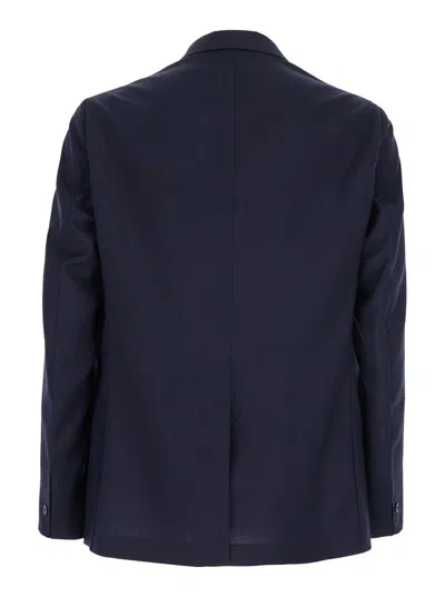 Low Brand Blue Double-breasted Jacket With Peak Revers And Embroidery Detail On The Front In Wool Man In Blue