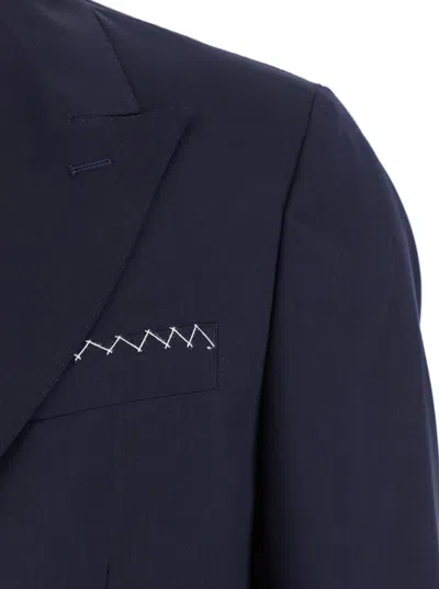 Low Brand Blue Double-breasted Jacket With Peak Revers And Embroidery Detail On The Front In Wool Man In Blue