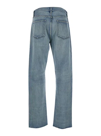 Fear Of God Men Blue Five-pocket Jeans With Front Logo Patch In Denim Man