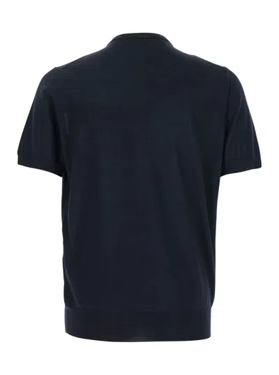 Lardini Blue Ribbed Crewneck Sweater In Wool And Silk Blend Man In Blue