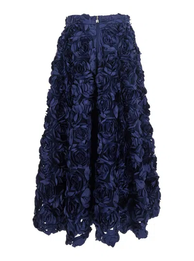 Rotate Birger Christensen Blue Skirt With All-over Floral Decorations In Fabric Woman In Blue