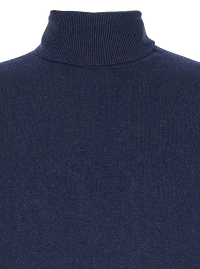 Plain Blue Turtleneck Sweater In Merino Wool And Silk Blend Man In Blue