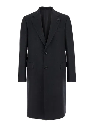 Lardini Grey Single-breasted Coat With Classic Lapels In Wool Man In Black