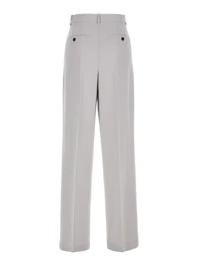 Theory Metallic Pants With High Waist And Front Pences In Tech Fabric Woman In Gray