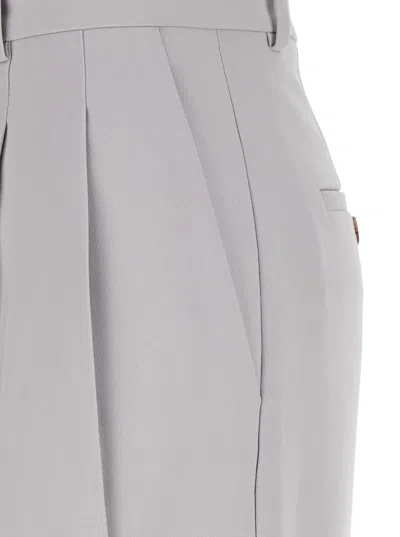 Theory Metallic Pants With High Waist And Front Pences In Tech Fabric Woman In Gray