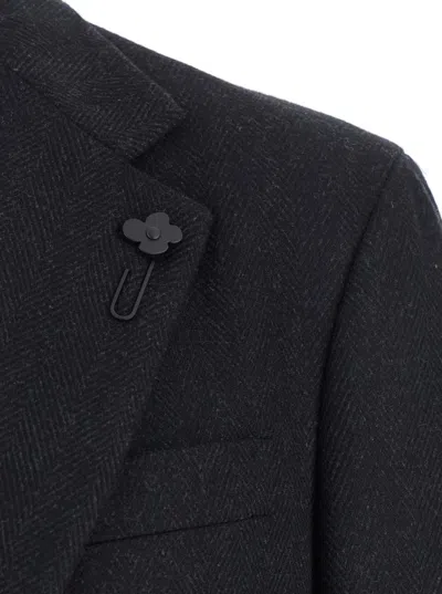Lardini Grey Single-breasted Coat With Classic Lapels In Wool Man In Black