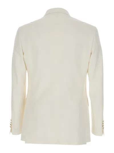 Reveres 1949 White Double Breasted Jacket With Peak Lapels In Virgin Wool And Cotton Blend Woman In Multi