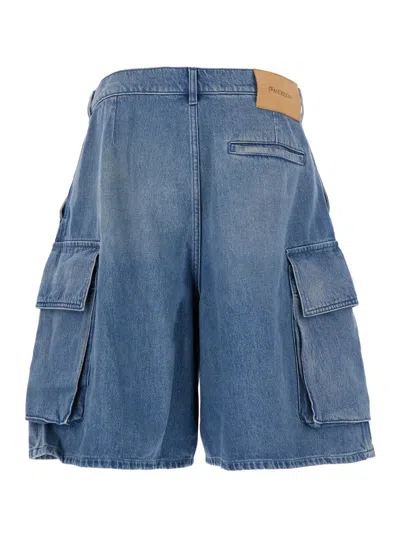 Jw Anderson Light Blue Bermuda Shorts With Cargo Pockets And Logo Patch On The Back In Denim Man In Blue