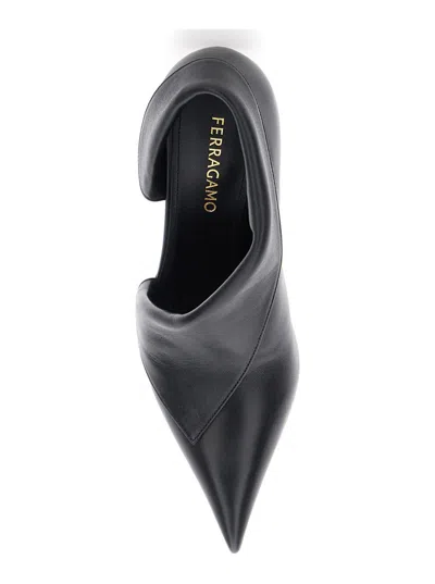 Ferragamo Black Pumps With Pointed Design And Side Opening Detail In Leather Woman In Black