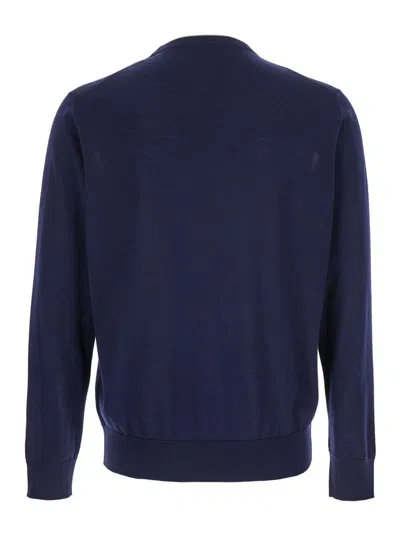 Eleventy Men Blue Crewneck Sweater In Wool And Silk Man In Blue
