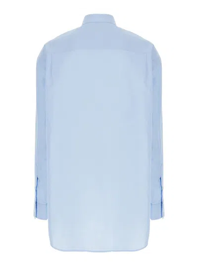 Jw Anderson Light Blue Shirt With Classic Collar And Embroidery Detail On Front And Cuff In Linen And Cotton Ble In Blue