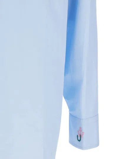 Jw Anderson Light Blue Shirt With Classic Collar And Embroidery Detail On Front And Cuff In Linen And Cotton Ble In Blue