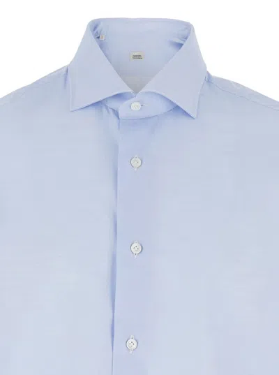 Alessandro Gherardi Light Blue Shirt With Classic Collar In Cotton Blend Stretch  Man In Blue