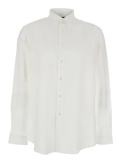 Low Brand White Shirt With Classic Collar In Tech Fabric Man In White