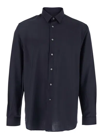Low Brand Blue Shirt With Classic Collar And Button Closure In Fabric Man In Blue