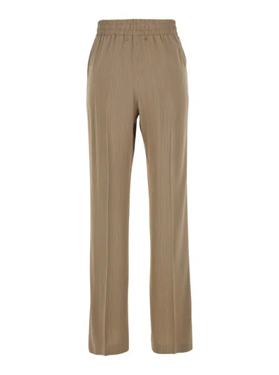 Golden Goose 'brittany' Beige Pants With Logo Charm Detail On The Rear And All-over Striped Motif In Brown
