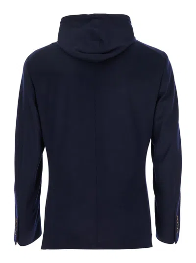 Eleventy Hooded Jacket With Front Pockets And Long Sleeves In Blue