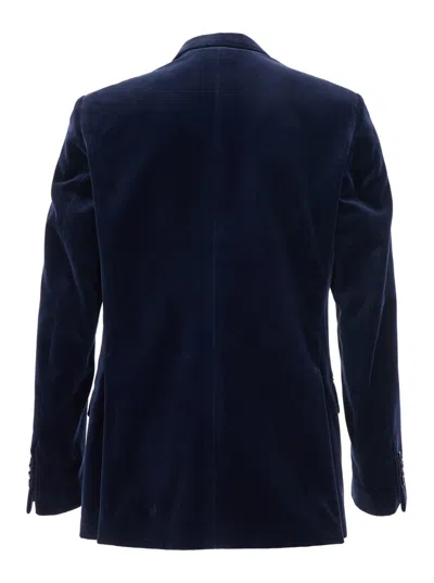 Lardini Blue Single-breasted Jacket With Pointed Lapels In Velvet Man In Blue
