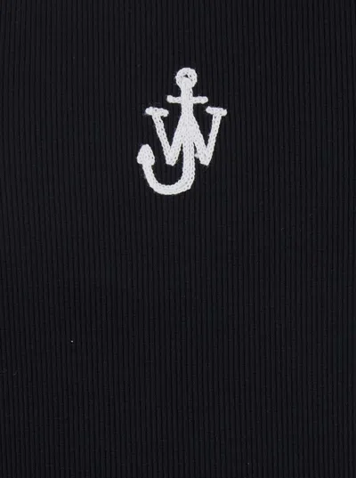 Jw Anderson Black Sleeveless Top With Logo Embroidery On The Front In Cotton Man In Black
