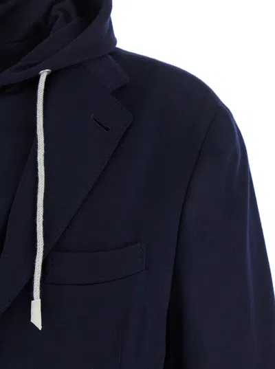 Eleventy Hooded Jacket With Front Pockets And Long Sleeves In Blue