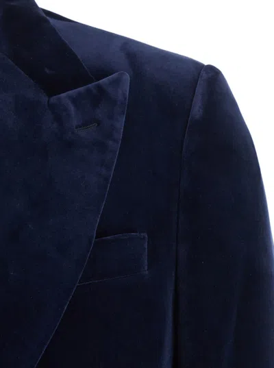 Lardini Blue Single-breasted Jacket With Pointed Lapels In Velvet Man In Blue