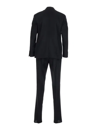 Lardini Black Single-breasted Suit With Classic Revers In Flanel Man In Blue