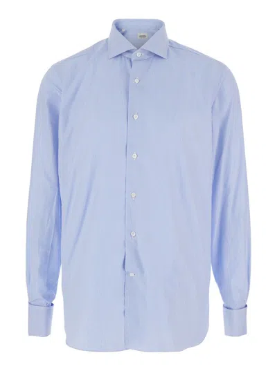 Alessandro Gherardi Light Blue Shirt With Classic Collar And All-over Striped Motif In Cotton Man In Blue