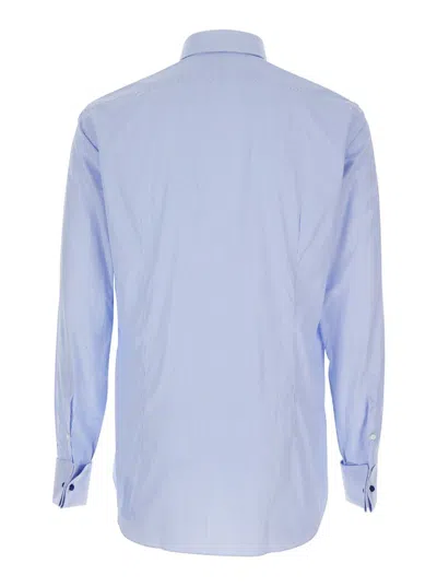 Alessandro Gherardi Light Blue Shirt With Classic Collar And All-over Striped Motif In Cotton Man In Blue