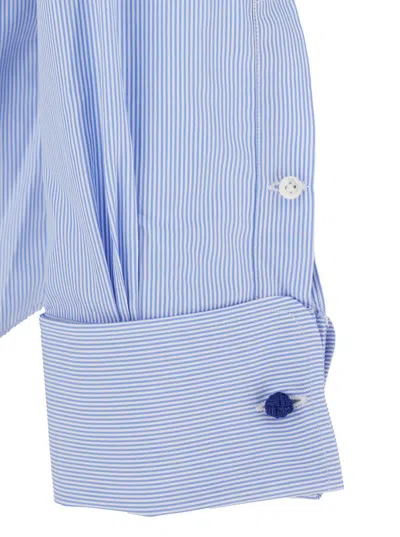 Alessandro Gherardi Light Blue Shirt With Classic Collar And All-over Striped Motif In Cotton Man In Blue