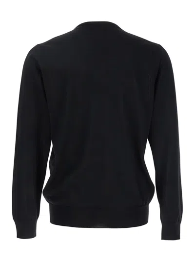 Lardini Black Round Neck Sweater With Long Sleeves In Wool And Silk Blend Man In Black
