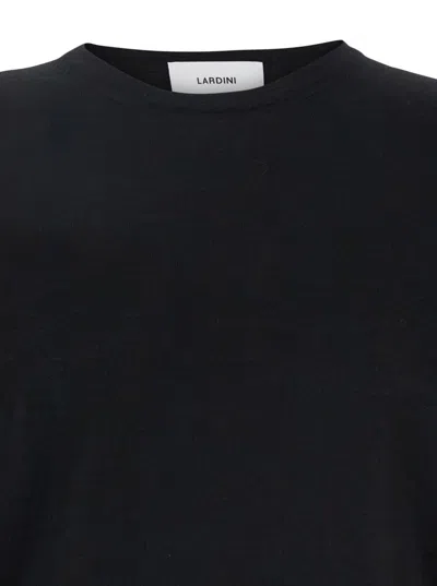Lardini Black Round Neck Sweater With Long Sleeves In Wool And Silk Blend Man In Black