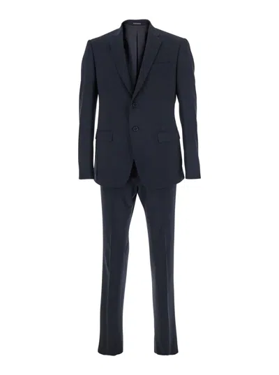 Emporio Armani Single-breasted Suit In Micro-design High-twist Virgin Wool In Blue