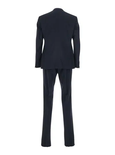 Emporio Armani Single-breasted Suit In Micro-design High-twist Virgin Wool In Blue