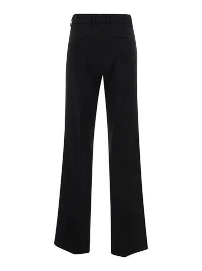 Plain Straight Black Pants With Belt Loops In Fabric Woman In Black