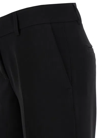 Plain Straight Black Pants With Belt Loops In Fabric Woman In Black