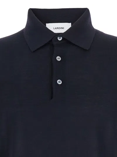Lardini Blue Polo Shirt With Classic Collar And Dropped Shoulders In Wool Man In Blue