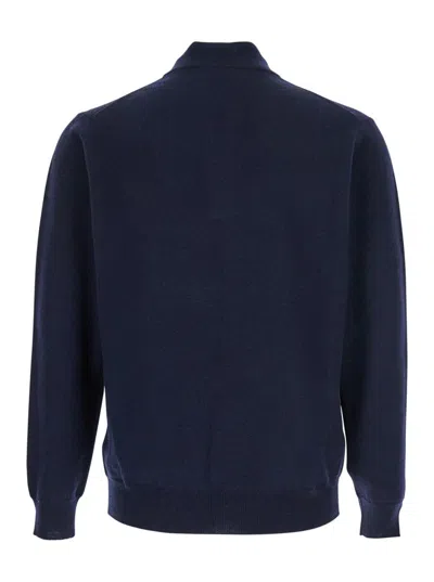 Kangra Cashmere Blue Sweater With High Neck And Half Zip Closure On The Front In Wool Woman In Blue