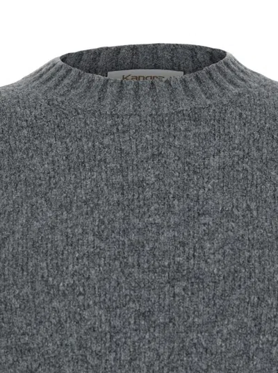 Kangra Cashmere Grey Crew Neck Sweater In Wool Man In Gray