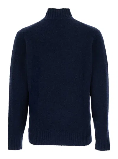 Kangra Cashmere Blue Turtle Neck Sweater In Wool Man In Blue