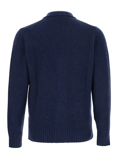 Kangra Cashmere Blue V-neck Cardigan With Front Pockets In Wool Man In Blue