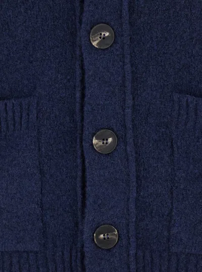 Kangra Cashmere Blue V-neck Cardigan With Front Pockets In Wool Man In Blue