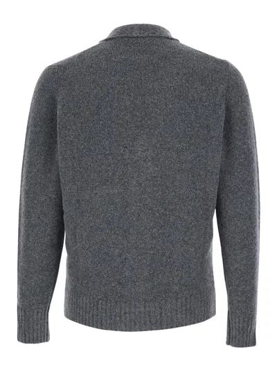 Kangra Cashmere Grey V-neck Cardigan With Front Pockets In Wool Man In Gray