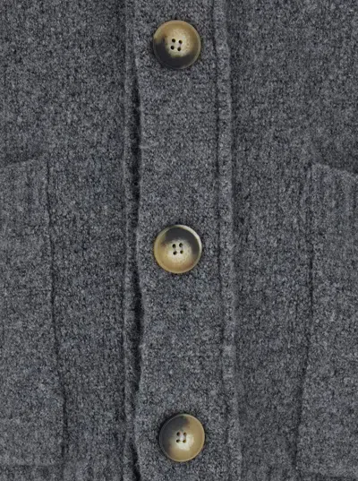 Kangra Cashmere Grey V-neck Cardigan With Front Pockets In Wool Man In Gray