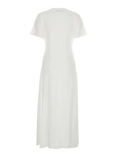 Jucca White Dress With Round Neck And Front Single Slit In Cotton Woman In White