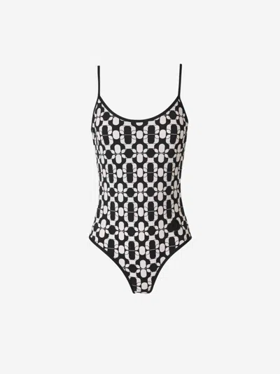 Moncler Printed Elastic Swimsuit In Black