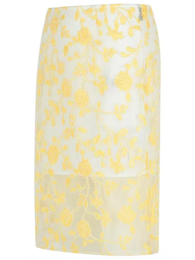 Rotate Birger Christensen 'pencil Flower' Yellow Polyester Skirt In Yellow