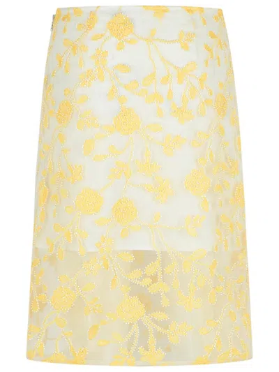 Rotate Birger Christensen 'pencil Flower' Yellow Polyester Skirt In Yellow