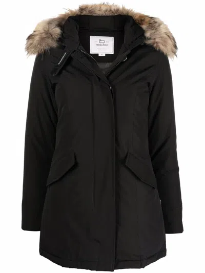 Woolrich Arctic Parka In Ramar Cloth With Removable Fur In Black